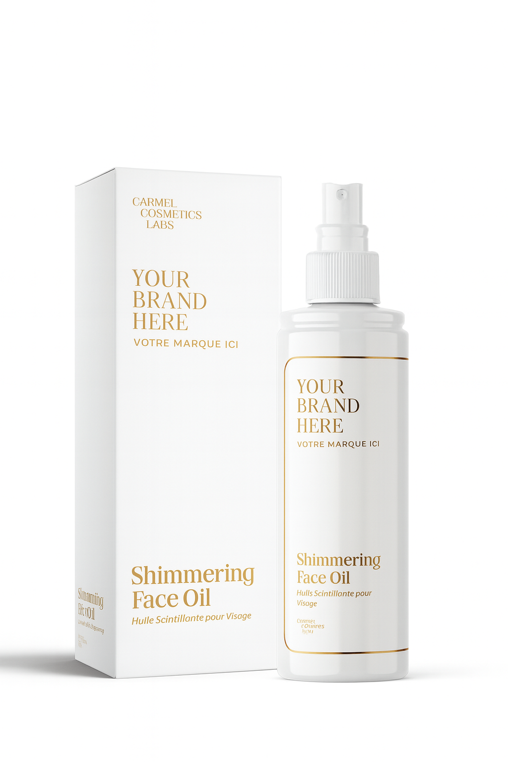 Huile scintillante pour visage en marque blanche