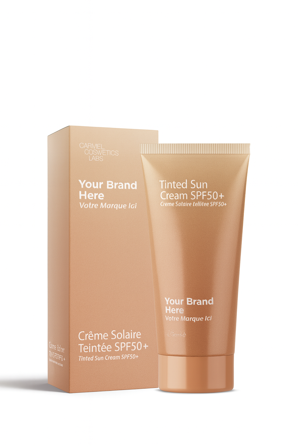 Crème solaire teintée spf50 en marque blanche