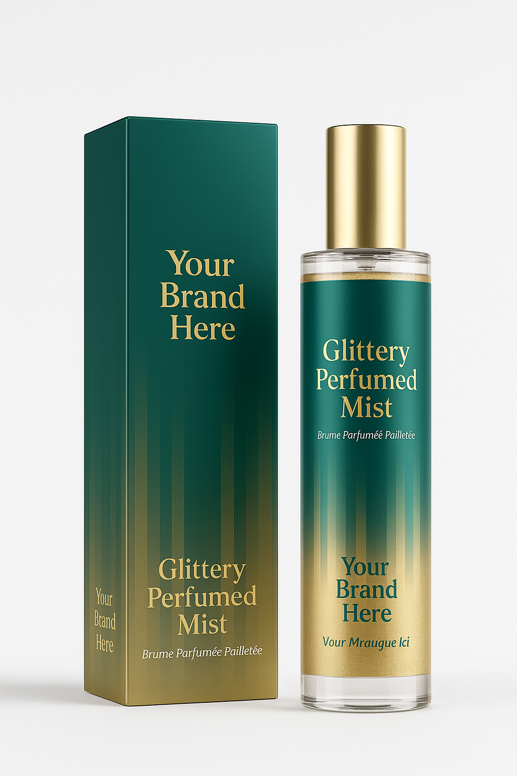Brume parfumée pailletée en marque blanche