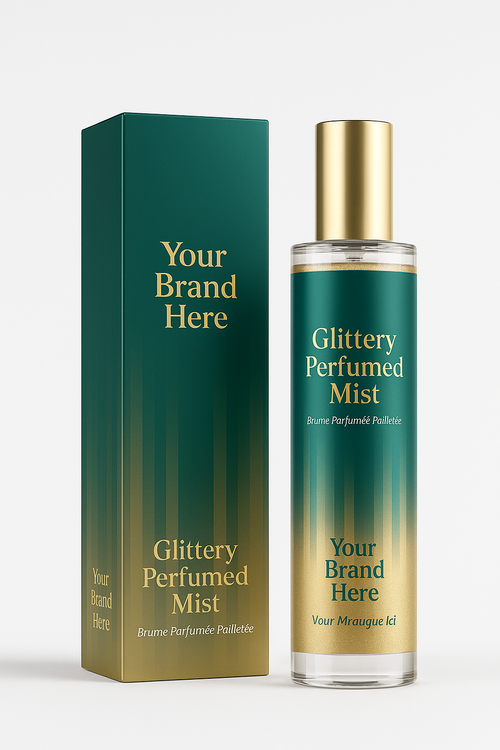 Brume parfumée pailletée en marque blanche
