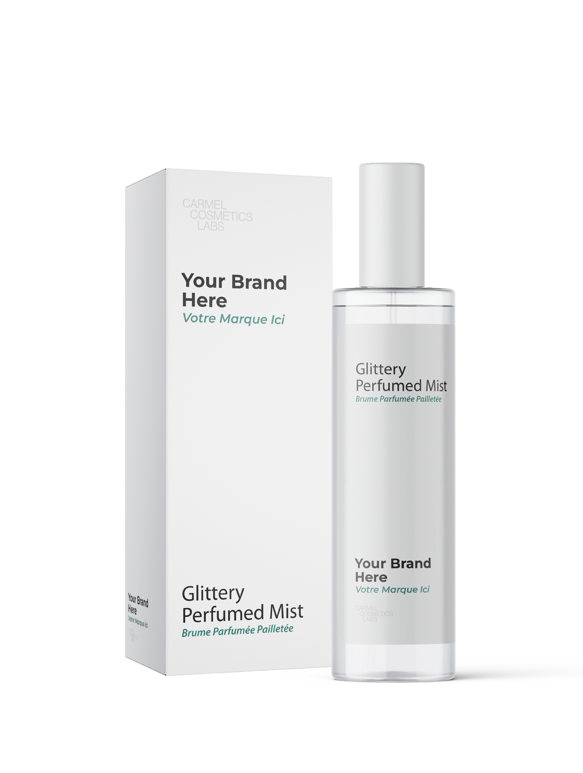 Brume parfumée pailletée en marque blanche