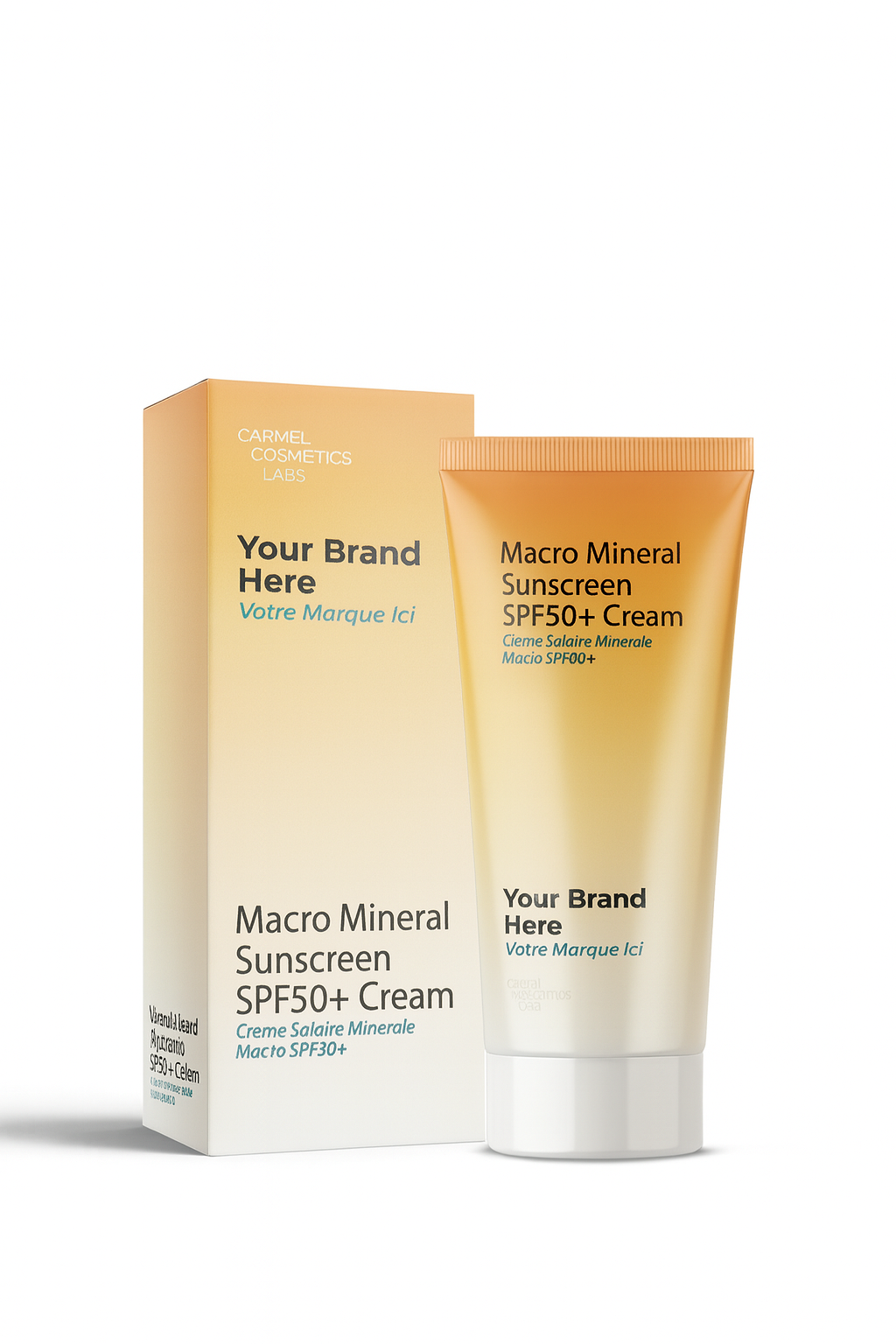 Crème solaire minérale spf50 macro en marque blanche