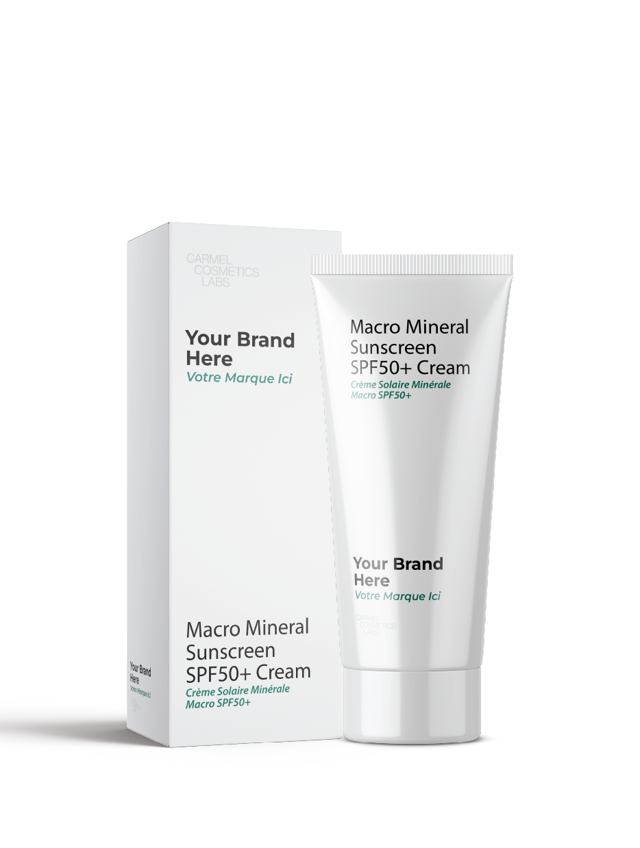 Crème solaire minérale spf50 macro en marque blanche